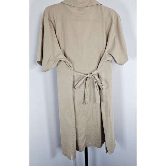 Caran New York Linen Knee Length Short Sleeve Dress - Khaki - SZ 2X - Picture 3 of 9